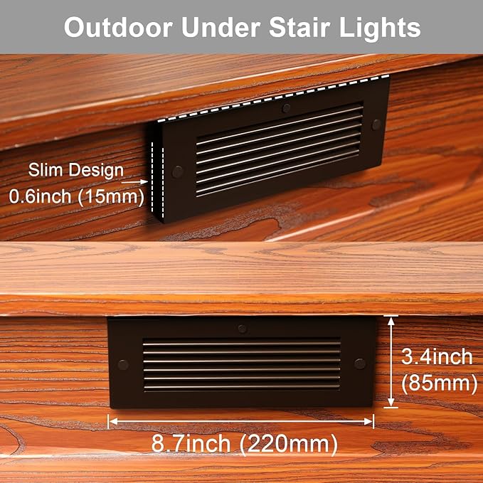 Color Changing RGB Low Voltage Deck Lights, 5W, 8.7 Inch 12V Waterproof Wired Outdoor Stair Lights for Steps, Decks, Fences, Stairwell, Large Area Glare Free Surface Mount, Bronze, ETL, 6PK