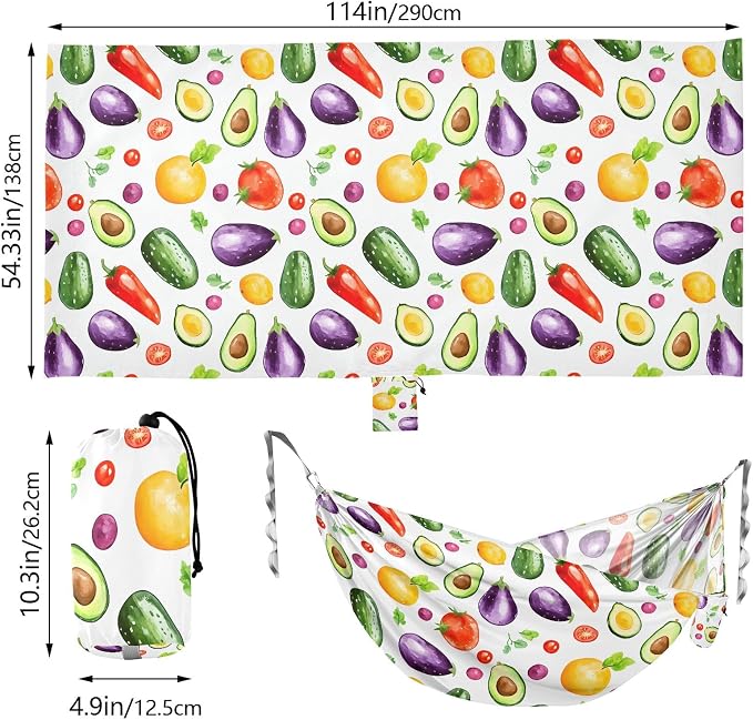 Camping Hammock Outdoor Hammocks for Outside Avocado Tomato Eggplant Beach Trees Portable Lightweight with Pockets Tree Straps Indoor