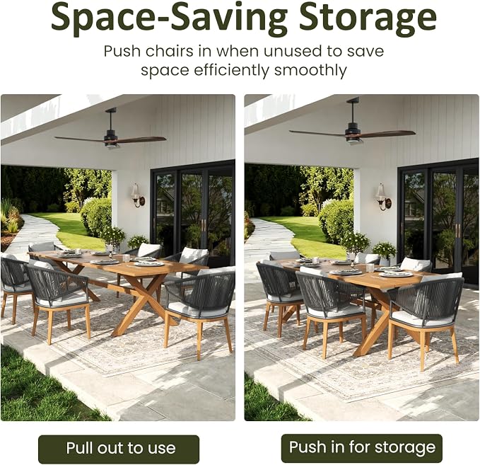 LayinSun 7 Piece Outdoor Dining Table Set, Aluminum Modern Rectangular Dining Table and All-Weather Wicker Chairs Set for Patio Deck Indoor Decor Kitchen