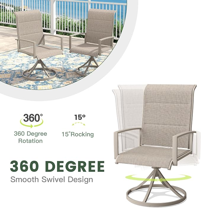 Outdoor Dining Set for 8, 63" Outdoor Dining Table with Umbrella Hole and Padded Textilene Patio Swivel Chairs, 9 Pieces Patio Table and Chairs Set for Garden Backyard, Sandshell