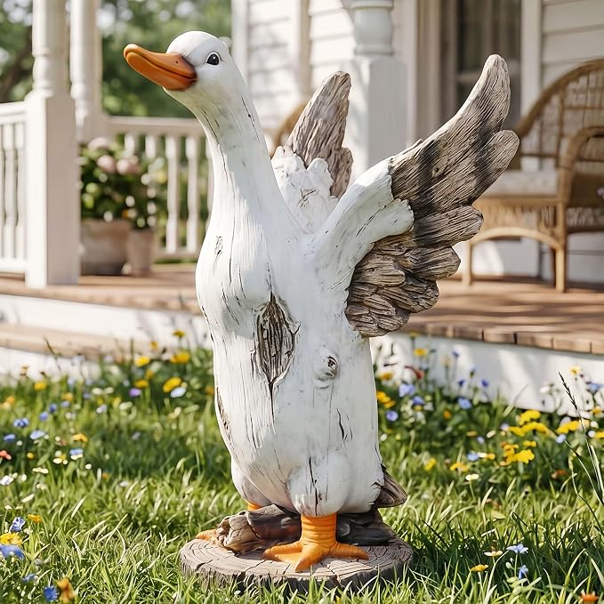 12" Real Farm Porch Duck Statue, Resin Large Lawn Yard Porch Goose, Whimsical Outdoor Decor Gift Idea, Concrete Porch Goose Perfect for Garden, Patio, Backyard - Durable & Weather-Resistant