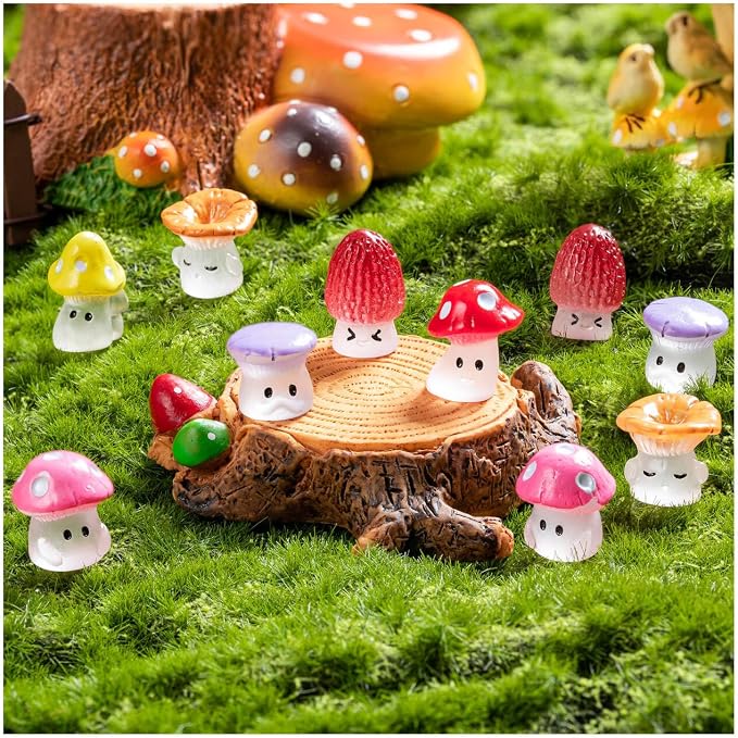 24pcs Mini Mushrooms Cute Resin Tiny Mushrooms Statue Fake Miniature Mushroom Figurines for Fairy Garden Terrarium Accessories Decor Micro Landscape Craft