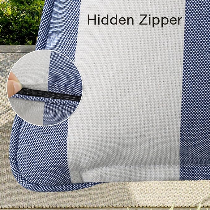 Unimatta Decorative Outdoor Water Repellent Throw Pillows with Inserts, Set of 4, 20" x12" Pillows for Patio, Backyard, Bed, Couch, and Patio Furniture, Navy Stripe