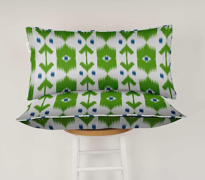 Indoor/Outdoor Polyester Fabric Lumbar Pillow Cover, All-Weather Waterproof Rectangular Cushion Case for Patio Furniture, 12 x 20 Set of 2 - Ikat-29