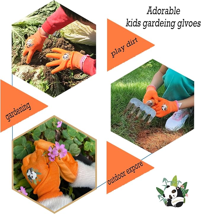HANDLANDY 2 Pairs Kids Gardening Gloves, Grippy Kids Work Gloves, M | Nitrile Coated Children Toddler Garden Yard Work Cycling Outdoor Playing Gloves for Girls Boys