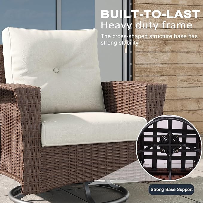 LayinSun 10 Piece Wicker Patio Furniture Set with Fire Pit Table, Classis Outdoor Conversation 360 Degree Swivel Chairs Set with Coffee Table