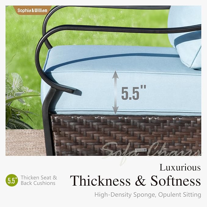 Sophia & William Extra Large Outdoor Patio Sofa Chairs Set 2 PCS Heavy-Duty Porch Furniture with High Back & Deep Seating Area, 5.5" Thicken Cushions for Deck, Lawn, Outside (Blue)