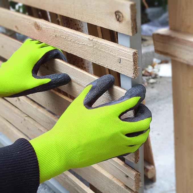Evridwear Crinkle Latex Rubber Coated Safety Work Gloves for Men Women | 12-Pair Bulk Pack,Hi Vis Green,Great grip,Breathable,General Multi Use for Gardening Construction Warehouse (Small)