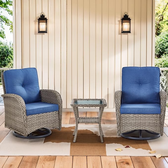 3 Pieces Patio Bistro Set Outdoor Swivel Rocker Patio Chairs with Side Table Patio Furniture for Deck Porch Garden Balcony Poolside