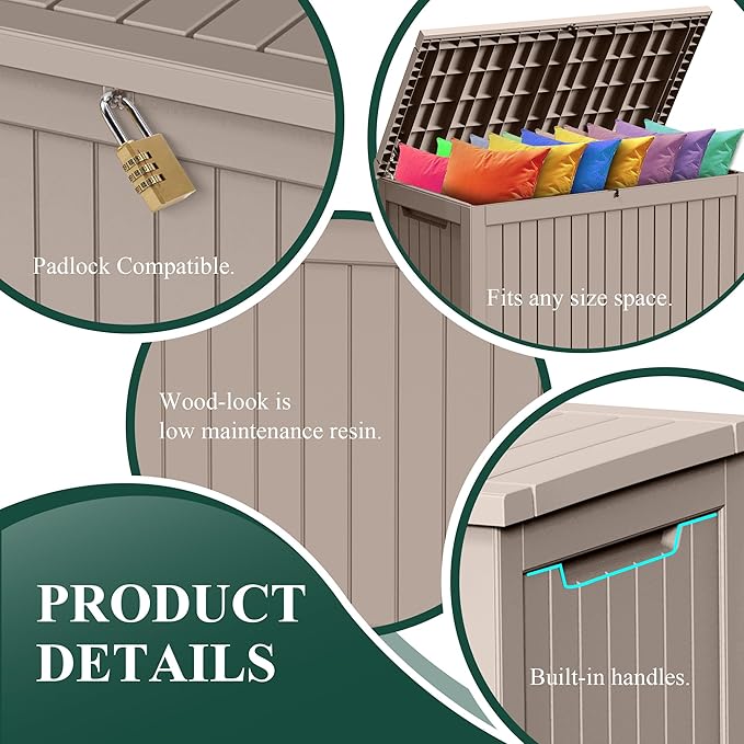 ROJIK Outdoor Storage Housing Deck Box - Waterproof Patio Furniture, Garden Tools, Cushions, Pool Accessories Storage Bench with Lockable Lid and Side Handles (Grey, 275 Gal)