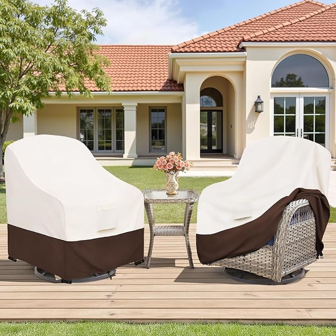 Bitubi Waterproof 2 Pack Outdoor Swivel Chair Cover for Patio Chair Size Up to 30W x 34D x 38.5H inch,Outdoor Lawn Patio Furniture Covers (Brown)