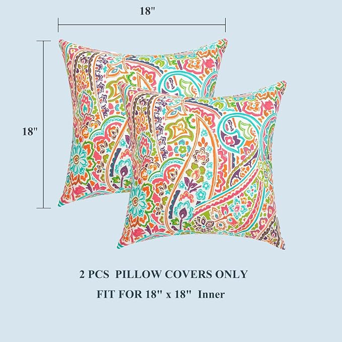Outdoor Pillow Covers 18x18 Inch Pack of 2, No Insert-Melora Paisley | Square Throw Pillow Covers, Water-Repellent, Modern Pillow Cases for Sofa Patio Couch Decoration