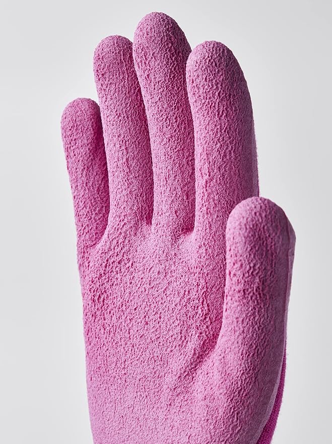 Hestra Job Garden Latex Protective Gardening Gloves | Close-Fitting Sustainable Yarn Gloves for Planting, Weeding and Gardening - Fuchsia - 8