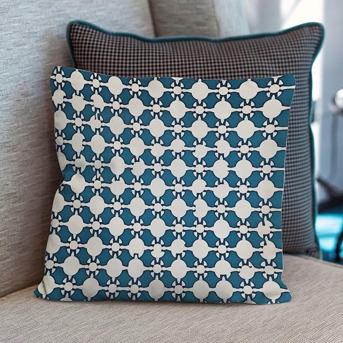 Pillow Cover Blue Geometric Cushion Cover Modern Blue and White Trellis Pillow Cover Accent Modern Decorative Pillow Covers for Bedroom Sofa Bench Porch 22x22 in