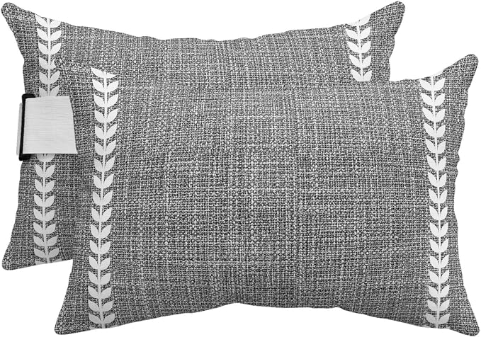 Vertical Stripes Outdoor Lumbar Pillows 12x20 Set of 2, Modern Rustic Simple Lines Art Black Gray Waterproof Throw Pillow Covers with Insert, Decorative Support Pillows for Lounge, Chaise