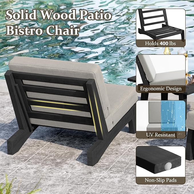 Pia Ricoo Patio Chairs Set of 2, Heavy Duty Wood Patio Furniture Set with Thick Cushions, Bistro Set All-Weather Outdoor Chairs for Balcony, Deck, Poolside, Porch - Light Camel/Dark