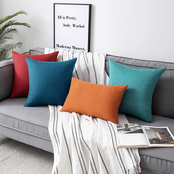 Outdoor Lumbar Waterproof Throw Pillow Covers Navy Blue 12x20 Set of 2