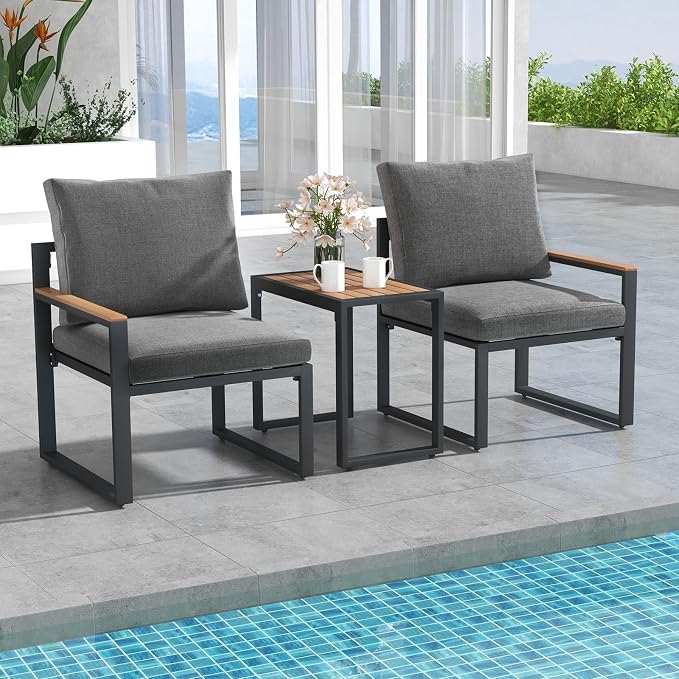 Tangkula 3 Pieces Patio Furniture Set, Aluminum Frame Weatherproof Outdoor Conversation Set with Soft Cushions for Backyard, Poolside, Porch, Balcony