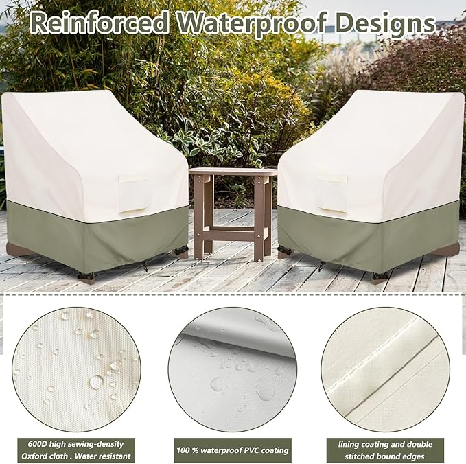 Bitubi Waterproof 2 Pack Patio Adirondack Chair Cover for Outdoor Chair Size Up to 35W x 37D x 36H inch,Outdoor Lawn Patio Furniture Covers (Beige)