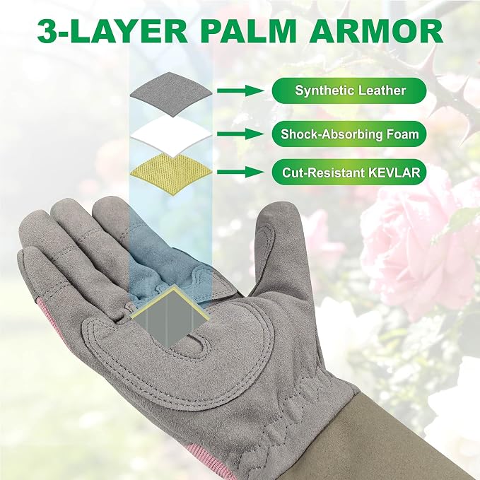 Rose Pruning Gloves with Forearm Protection, Thorn Resistant | Embroidery Design with Extra Long Cuff for Gardening and Pruning Tasks