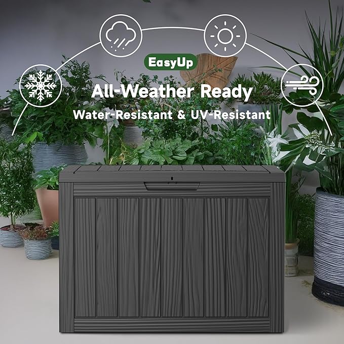 EasyUp 55 Gallon Deck Storage Boxes Outdoor Waterproof, Resin Small Lockable Storage Box, Outdoor Deck Box for Patio Cushion Funiture, Pool Accessories, Garden Tools (Black, 55 Gallon)
