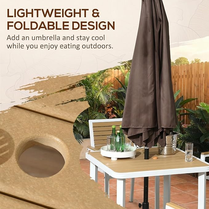 Outsunny 5 Piece Outdoor Dining Set for 4, Waterproof HDPE Patio Table and Chairs with Umbrella Hole, Aluminum Frame Outdoor Patio Dining Furniture Set for Backyard, Garden, Yellow