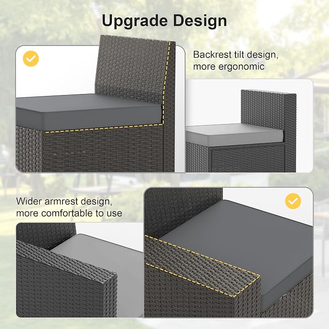 Patio Furniture Set, 7PCS Patio Sectional w/ Fire Pit Tabel Ottoman Wicker Rattan Outdoor Furniture with Thickened Cushion Modular Wicker Patio Conversation Set with Glass Top Table for Balcony (Grey)