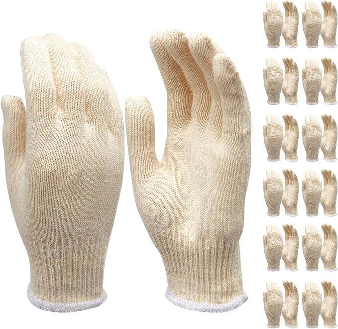Safety gloves white cotton bbq heat liners grilling work glove men cooking women knitted cotton Pack of 12