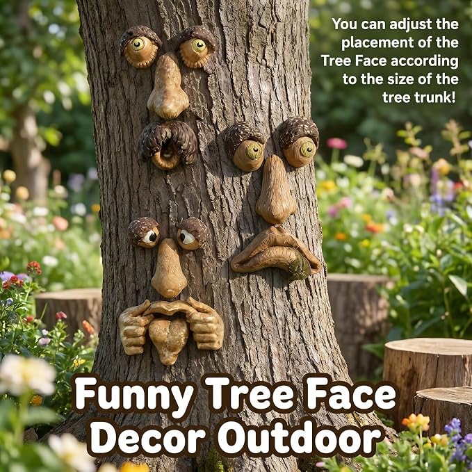 Tree Faces Decor Outdoor, Tree Face Outdoor Statues Old Man Trees Hugger Bark Ghost Yard Art Garden Decoration, Trees Decorations Outdoor for Halloween Easter