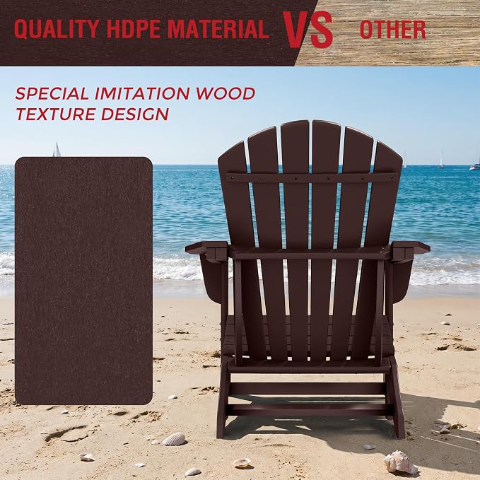 Costaelm Patio Conversation Set, Patio Chairs Set of 5 Balcony Firepit Furniture Outdoor Adirondack Square Table and Chair Backyard Furniture Set for Lawn Porch Pool Garden, Dark Brown