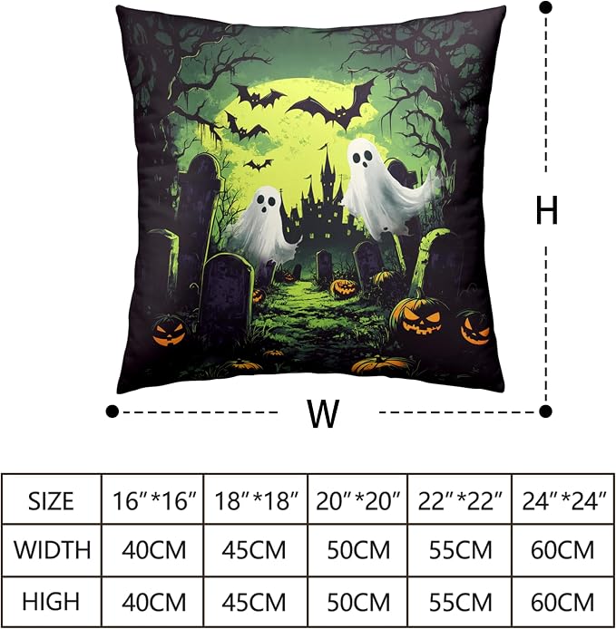 2 Pack Halloween Pillow Covers 22x22 Graveyard Ghost Throw Pillow Covers Horror Spooky Green Full Moon Night Pillow Case Bat Pumpkin Cushion Case for Holiday Party Decor Couch Sofa