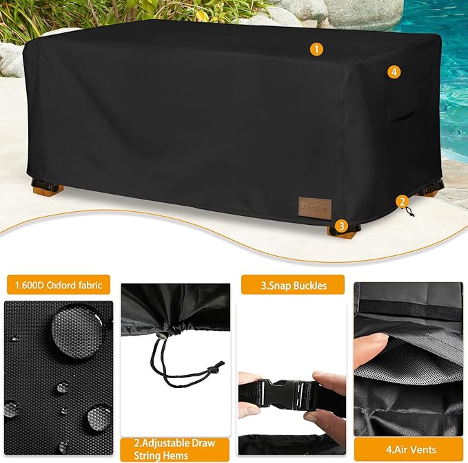 Waterproof Outdoor Coffee Table Cover,Rectangular Patio Small Side Table Cover,Outdoor Table Covers Rectangle Waterproof,48 x 28 x 16 inch -Black