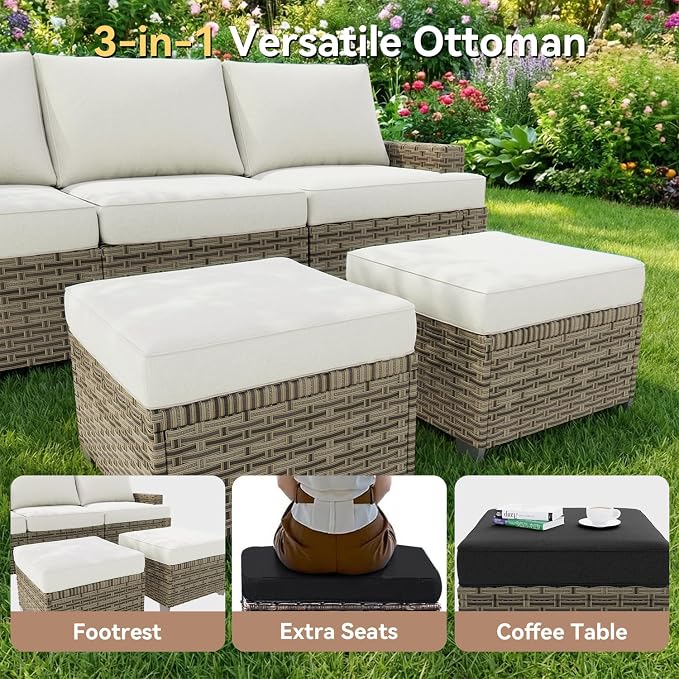 LazySunsets Luxury Patio Furniture Set with Fire Pit Table, All-Weather Patio Sectional Sofas with Thickened Cushions, 15 Piece Outdoor Furniture Set with Swivel Rocker Chairs & Ottomans, Beige