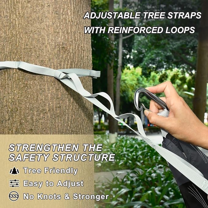 Black Cat Camping Hammock, Portable Lightweight Single Hammock with Tree Straps and Aluminum Carabiners, 114" x 54" Travel Hammock for Hiking Backpacking Beach