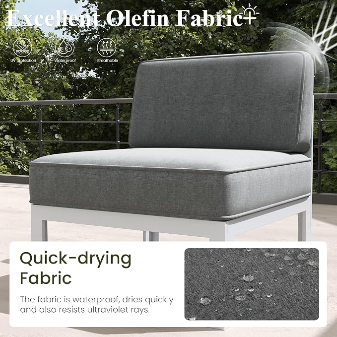LayinSun 10 Pieces Modern Aluminum Patio Furniture Set with Coffee Table, Outdoor Modular Sectional Conversation Set L-Shaped Sofa for Backyard