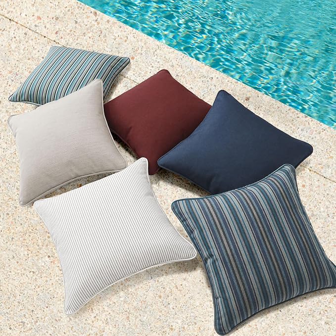Sunbrella Decorative Outdoor Water Repellent Throw Pillows with Inserts, Set of 4, 18" x18" Pillows for Patio, Backyard, Bed, Couch, and Patio Furniture, Specrtum Pebble