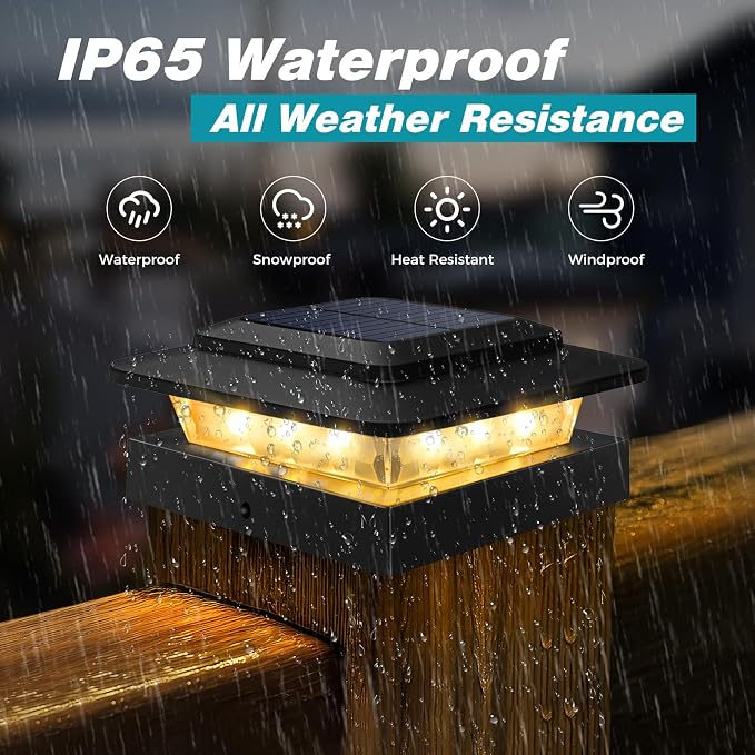 kolpop 4x4 Solar Post Cap Lights Outdoor 12Pack- 3 Color Temperatures& 2 Level Brightness, IP65 Waterproof, 16 LED Black Fence Deck Post Light Solar Powered Only for 4×4/3.5×3.5 Wood/Vinyl Posts