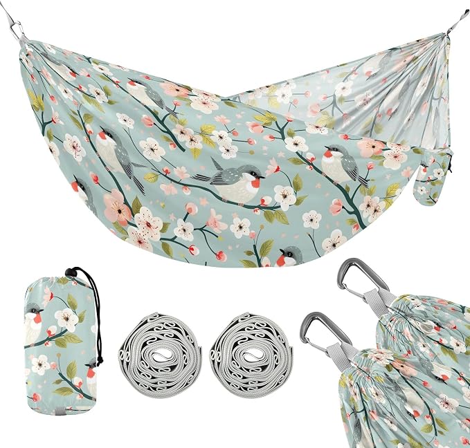 Camping Hammock Outdoor Hammocks for Outside Cute Birds A Branch Beach Trees Portable Lightweight with Pockets Tree Straps Indoor