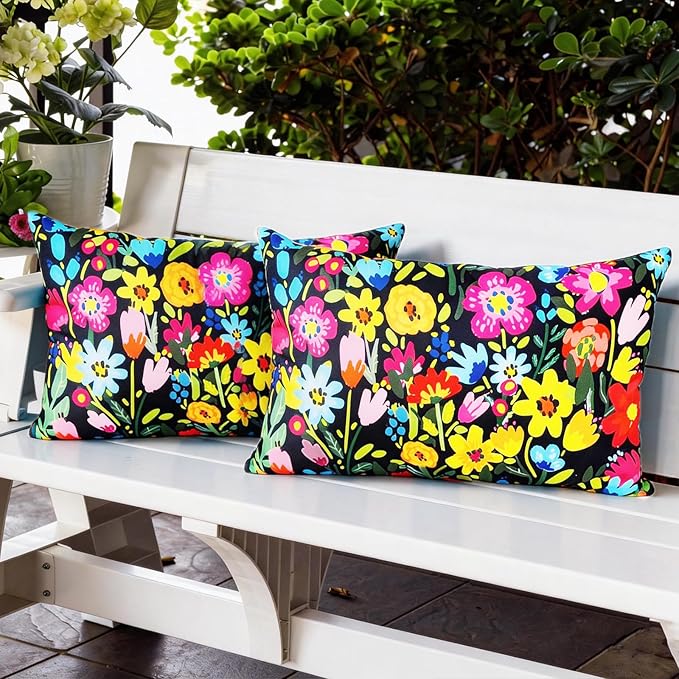 Adabana Outdoor Waterproof Floral Pillow Covers 12x20 Inch | Colorful Outdoor Pillow Covers Summer Decirative for Patio Furniture Porch Garden Pillows