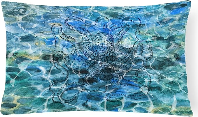 Caroline's Treasures BB5362PW1216 Octopus Under Water Canvas Fabric Decorative Pillow Machine Washable, Indoor Outdoor Decorative Pillow for Couch, Bed or Patio, 12HX16W