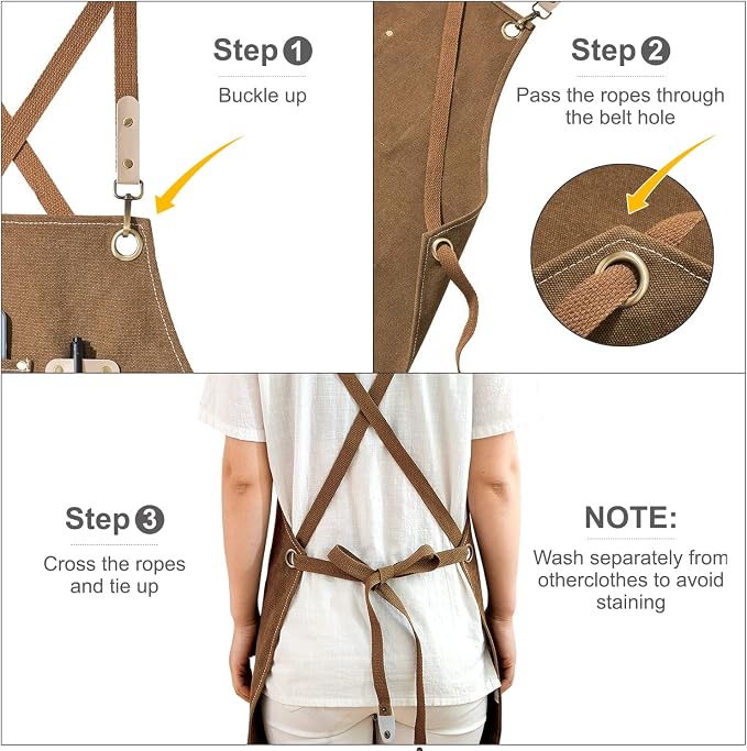 Hongsome Cotton Canvas Cross Back Apron for Art Painting Garden Chef Bartender Work,Women Men 3 Pockets Waterproof M-XXL