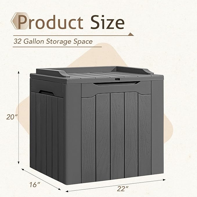 Flamaker Deck Box 31 Gallon Waterproof Resin Small Deck Box with Lid, Indoor Outdoor Package Delivery Box, Organization and Storage for Patio Furniture, Garden Tools, Outdoor Cushions (Grey)