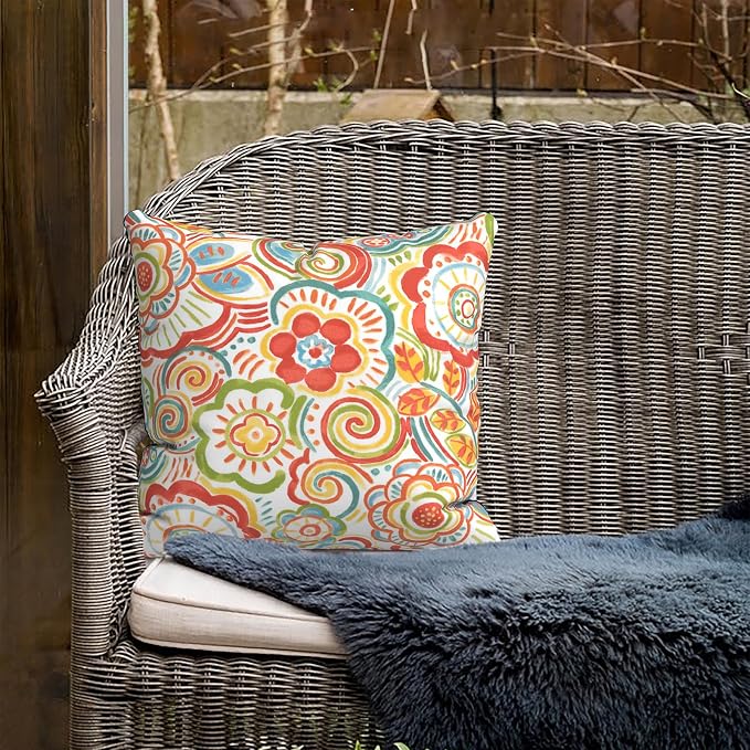 Outdoor Throw Pillow Covers 18”x18”, Decorative Pillow Covers for Patio Furniture, Modern Cushion Cases for Garden Couch Home Sofa Bed Office Chair, Pack of 2, Flower Multi