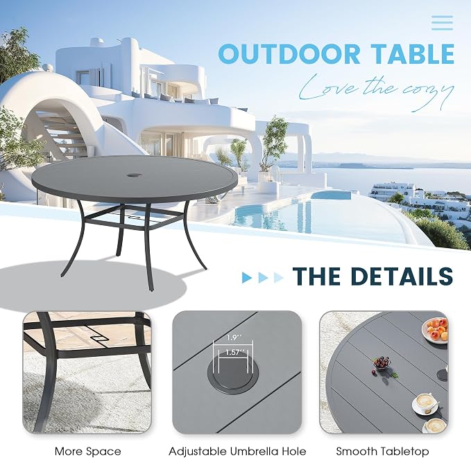 9 Pieces Patio Furniture Dining Set, 8 Textilene Swivel Dining Chairs, 60" Outdoor Round Metal Table with 1.57" Umbrella Hole, Outdoor Dining Set for Porch, Lawn, Garden, Dark Grey/Grey
