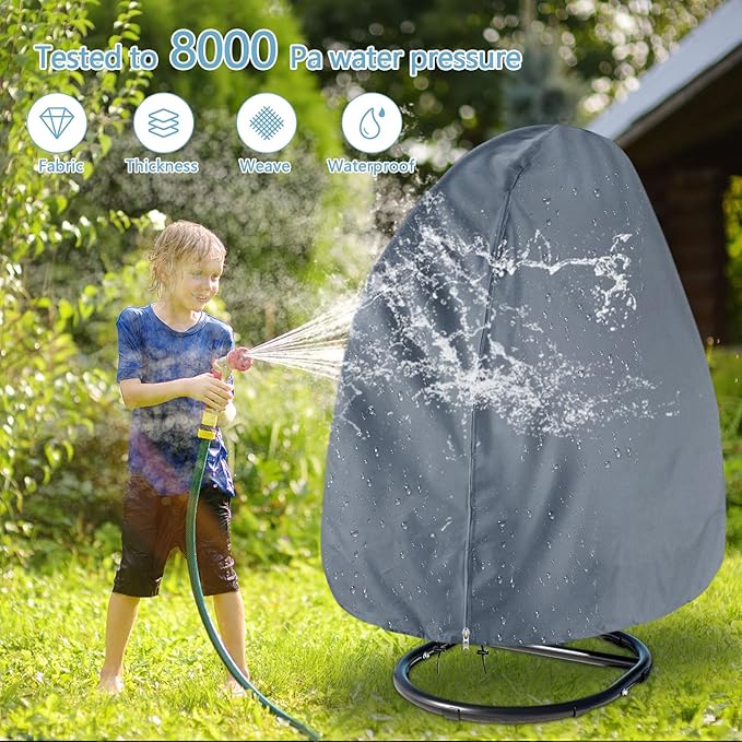 【Upgraded】RICHIE 90”x78” Patio Egg Chair Covers Waterproof & UV Resistant, Heavy-Duty Zippered Cover for Outdoor Egg Swing Chairs, Hanging Chairs, All-Weather Protection for Garden, Balcony - Gray