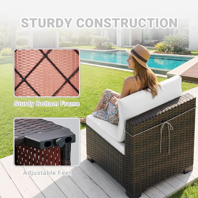 CHABATREE 7pcs Outdoor Patio Furniture Sets,Rattan Conversation Sectional Set,Manual Weaving Wicker Patio Sofa with Tea Table