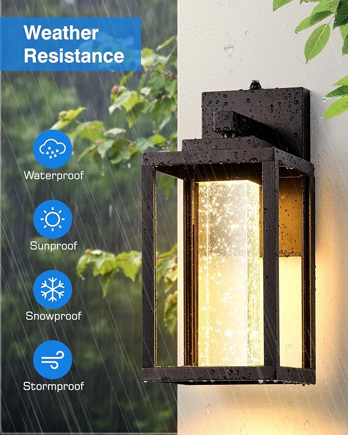 VIANIS 2 Pack Porch Lights Outdoor, Oil Rubbed Bronze Dawn to Dusk Exterior Lighting Fixtures for House, Farmhouse Outside Garage Lights Wall Mount Built-in LED Outdoor Wall Sconces Lantern, Anti-Rust