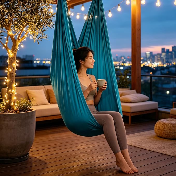 Dark Green Aerial Yoga Hammock, 400×180 Cm Flexible Silk Swing, Ideal for Relaxation and Stress Relief for Sports Enthusiasts