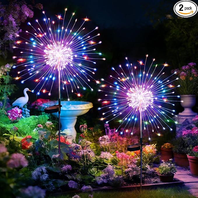 HPUFKOT Solar Garden Lights Outdoor,Waterproof Garden, 2PC 200 LED Twinkling Firework Lights Decorative with 8 Modes,Decor for Yard Patio Pathway Lawn for Yard Outside Fairy Decorative