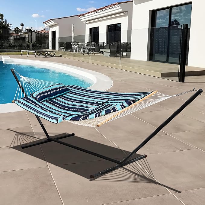 Lazy Daze Hammocks 2 Person Hammock Pad and Pillow Set, Double Polyester Quilted 78" x55" Replacement Pad for Rope Hammock, Aqua Navy